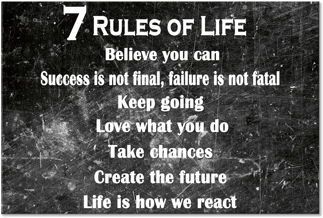 GoForArt Motivational Canvas Wall Art, Famous Quote Inspirational Prints Wall Decor, 7 Rules Of Life Art Print for Office Living Room, Positive Poster Bedroom Dining Room Artwork Home Decoration