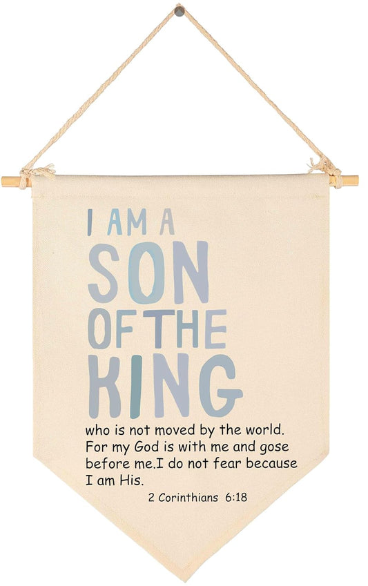 I Am A Son Of the King-Inspirational Flag Sign Gift for Baby Newborn Boys Kids-Encourage Banner Wall Decor Gift for Nursery Bedroom Playroom Front Door-Baby Gift Shower-New Home Christmas Gift