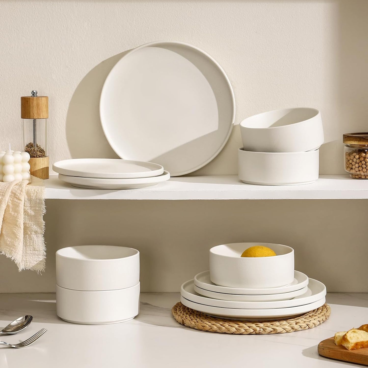 GZG Ceramic Salad Plates Set for 4,8 Inch Stoneware sets,Small Plates for Salads,Desserts,Appetizers,Microwave, Dishwasher,Oven Safe Serving Dish Set,Scratch Resistant,Ivory White