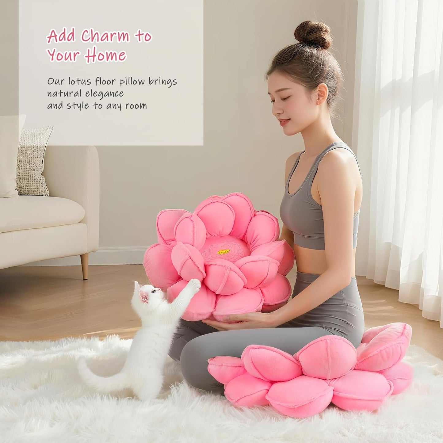 Lotus Flower Floor Pillows, Large Cushion Inspired by Lotus Flower Design, Decorative Seating for Living Room, Bedroom, and Lounge, Soft Washable Floor Cushion for Relaxation, and Family Activities