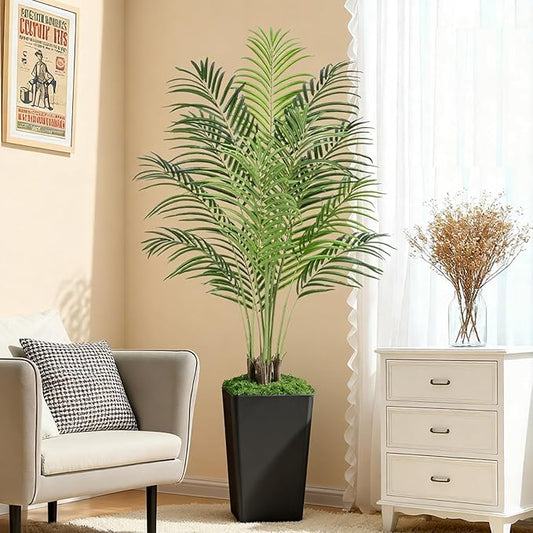 5ft Artificial Palm Tree with Black Planter-Tall Artificial Indoor Plants, Fake Tropical Palm Tree, Faux Silk Plants for Home Office Living Room Bedroom Modern Decor