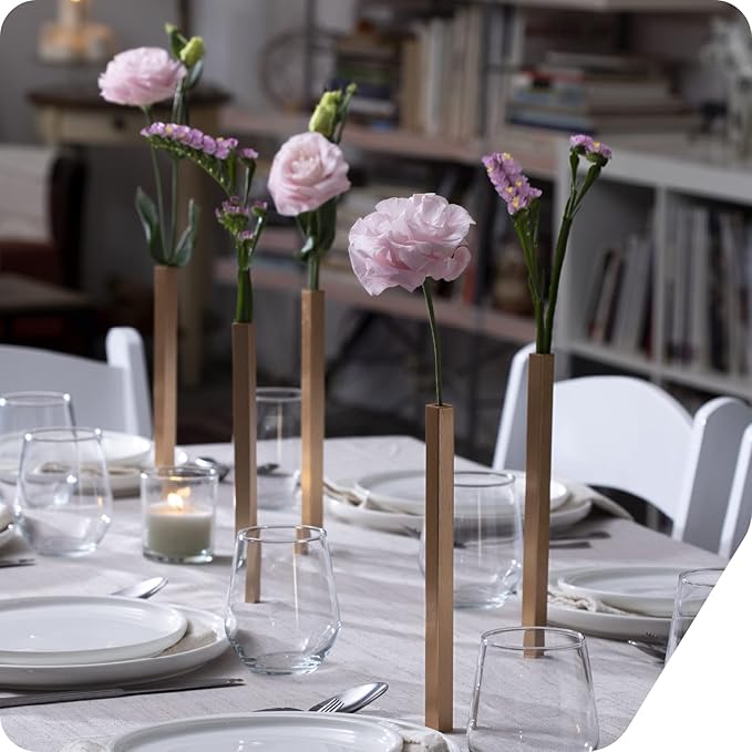 PELEG DESIGN Magnetic Flower Vase - Unique and Modern Set of 5 Gold Aluminum Vases for Home Garden Décor | 9.4 x 0.6 x 0.6 inches | Suitable for Both Real and Artificial Flowers