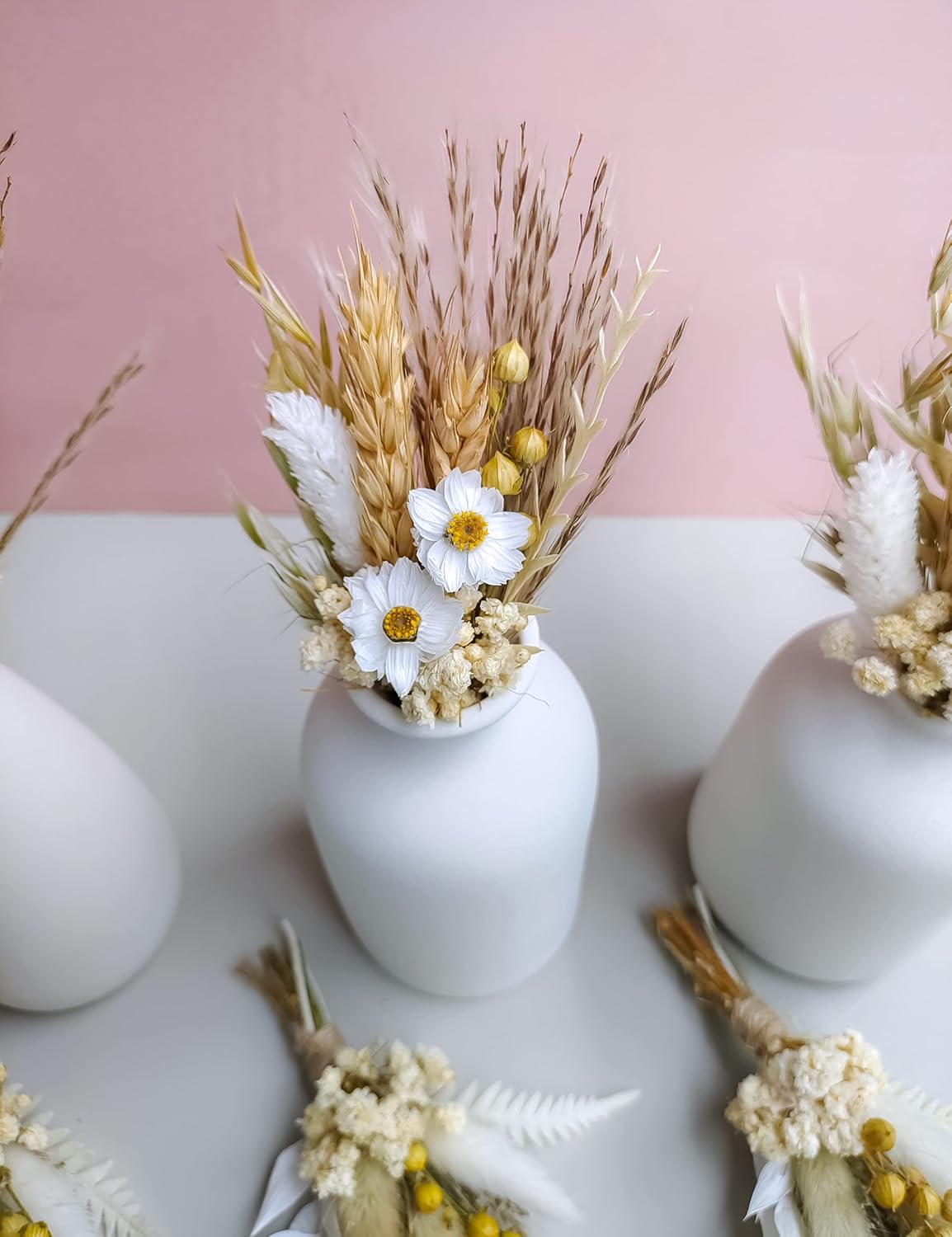 Mini Dried Flower Bouquets for Bridesmaid Proposal Gift Boxes, Birthday Cake Arrangements, Boutonnieres, Small Vases for Table Centers, Bohemian Wedding Decorations, Bridal Shower.(Grey)