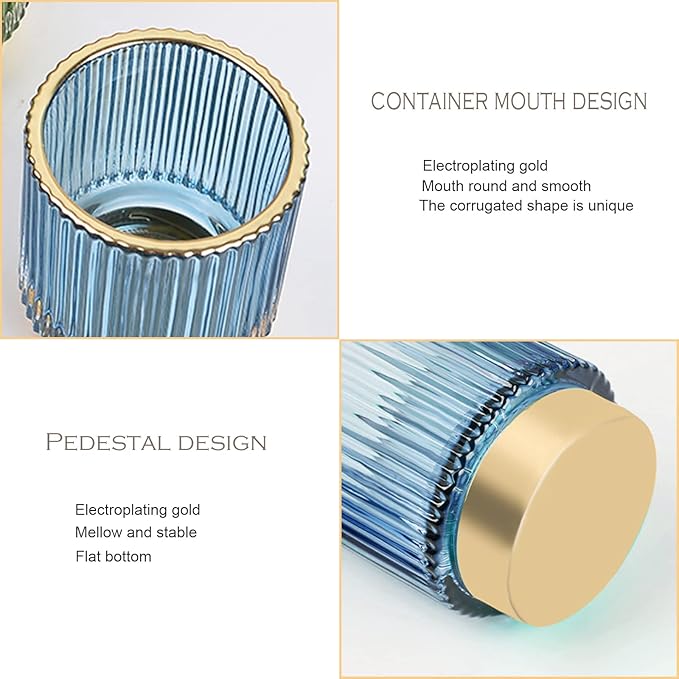 Glass Vase, Gold-Tone Metal Base, Flower Vase Decorative for Home Office Wedding Holiday Party Celebrate. Glass Plant Vase