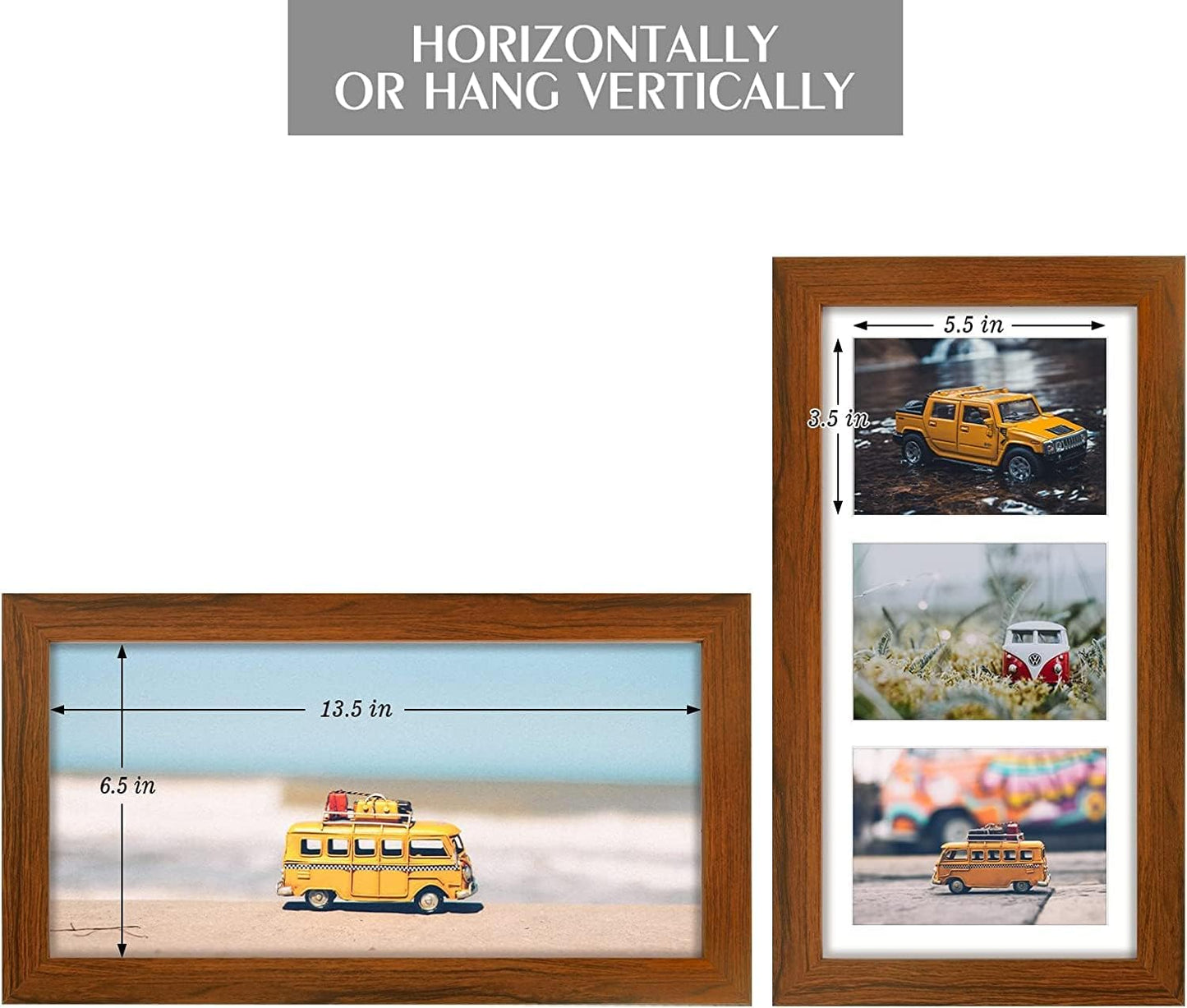 Golden State Art, Set of 10, 7x14 Brown Photo Wood Collage Frame with Mat Displays (3) 4"x6" Pictures