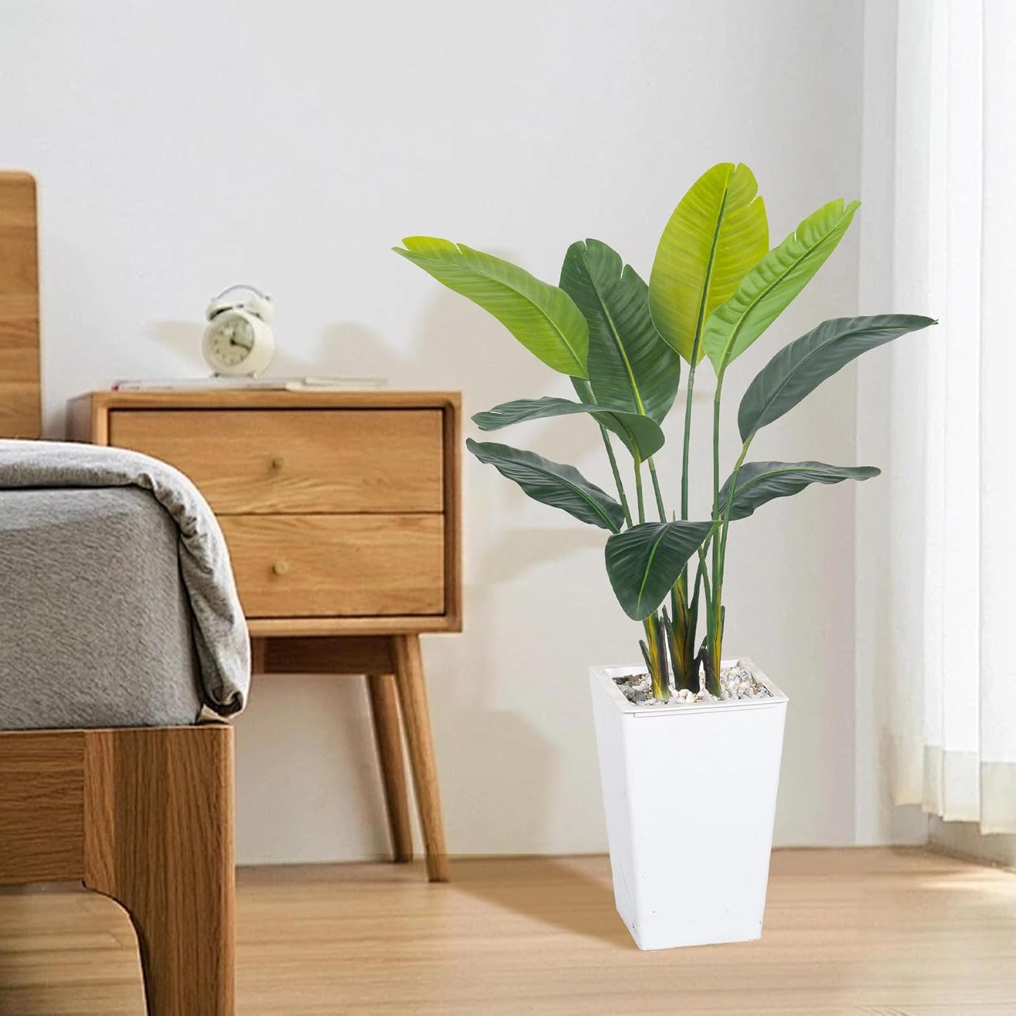 Bird of Paradise Artificial Plant 4FT, Faux Tropical Palm Tree with White Tall Planter, Large Fake Plants in Pot - Artificial Tree for Home Office Living Room Decor Indoor