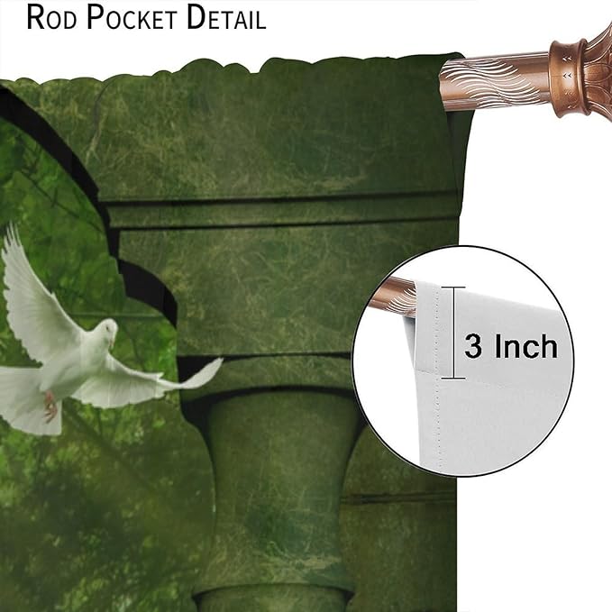 Gothic Blackout Curtains，Fantasy Ancient Balcony Doves Pattern Drapes Window 2 Panel Rod Pocket Curtain for Bedroom Living Room Decor 36" W X 63" L