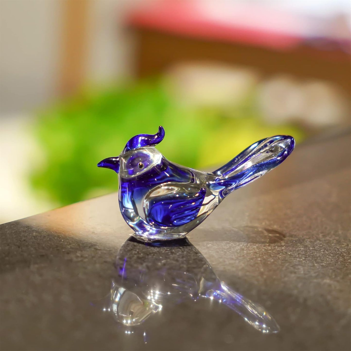 HDCRYSTALGIFTS 3.5inch Blown Glass Bird Figurines Collectibles Blue Jay Statue Ornament Decor Crystal Animal Paperweight Gift