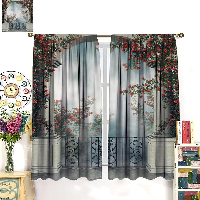 Gothic Castle Blackout Curtains，Vintage Medieval Foggy Romantic Rose Floral Pattern Drapes Window 2 Panel Rod Pocket Curtain for Bedroom Living Room Decor 21" W X 54" L