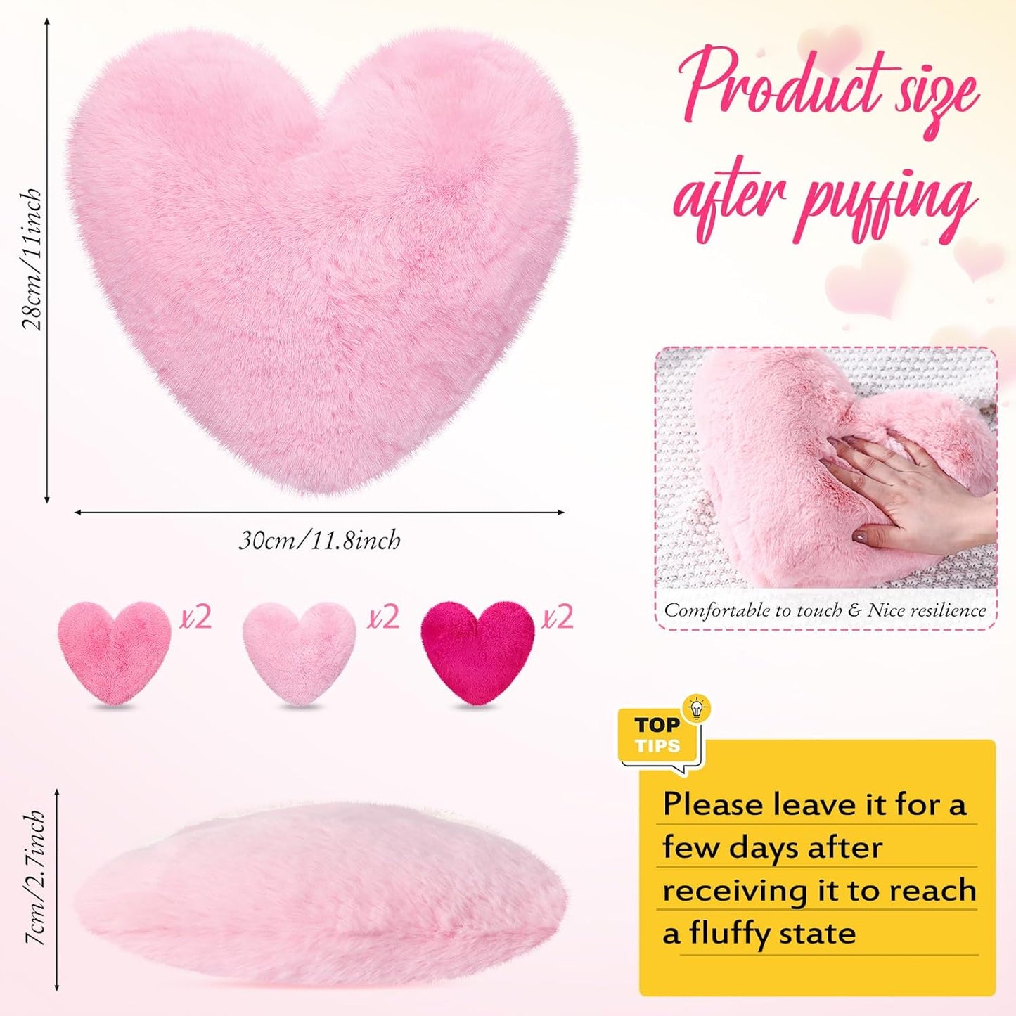 Liliful 6 Pcs Faux Rabbit Fur Heart Pillows Helloween Fluffy Heart Throw Pillows Christmas Cute Couch Cushion Soft Decorative Throw Cushion for Bed Sofa Girls Women(12 x 11 Inch,Lively Color)