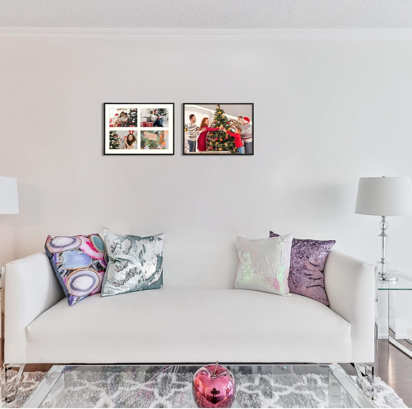 Frametory - 12x16 Aluminum Collage Picture Frame - Display 5x7 Pictures with 4 Openings Mat - Real Glass Front - Horizontal/Vertical Wall Mount - Black 1 Pack