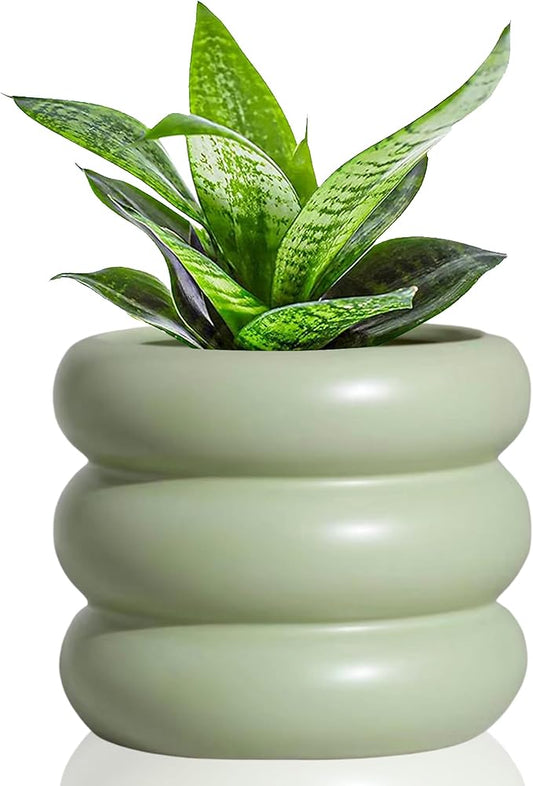 4.7 Inch Modern Plant Pot Green Ceramic Glaze Succulent Planters for Indoor Unique Pots, Planter with Drainage Holes Small Bubble Porcelain for Herb Snake Plants