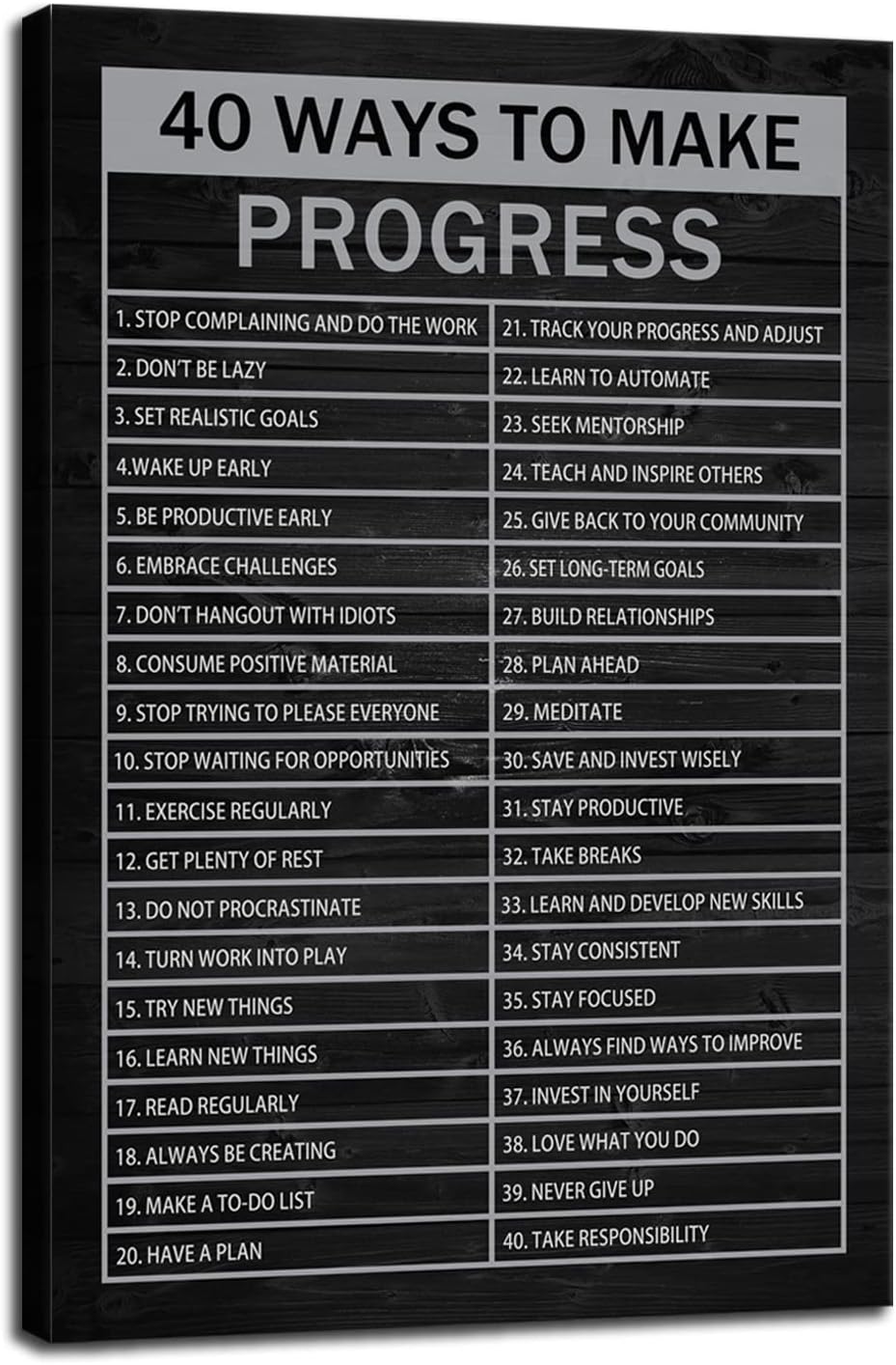 Inspirational Canvas Wall Art 40 Ways to Make Progress Painting Poster Motivational Entrepreneur Quotes Proverbs Print Artwork Office Wall Decoration Bedroom Frame Ready to Hang[24"W x 36"H]
