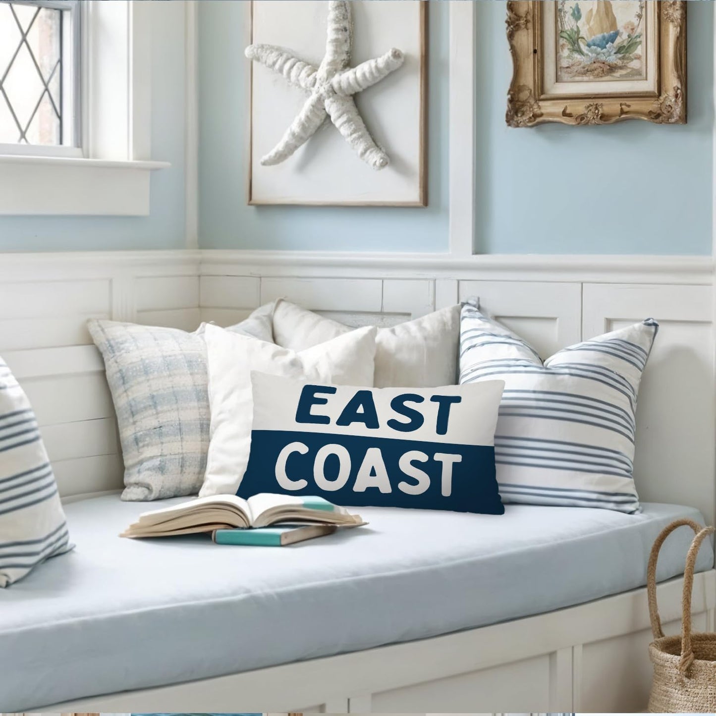 Coastal Beach Room Decor 12x20 Pillow Cover, Coastal Preppy Trendy Retro Neutral East Coast Decorative Lumbar Pillow Covers for Bedroom College Dorm Sofa Couch