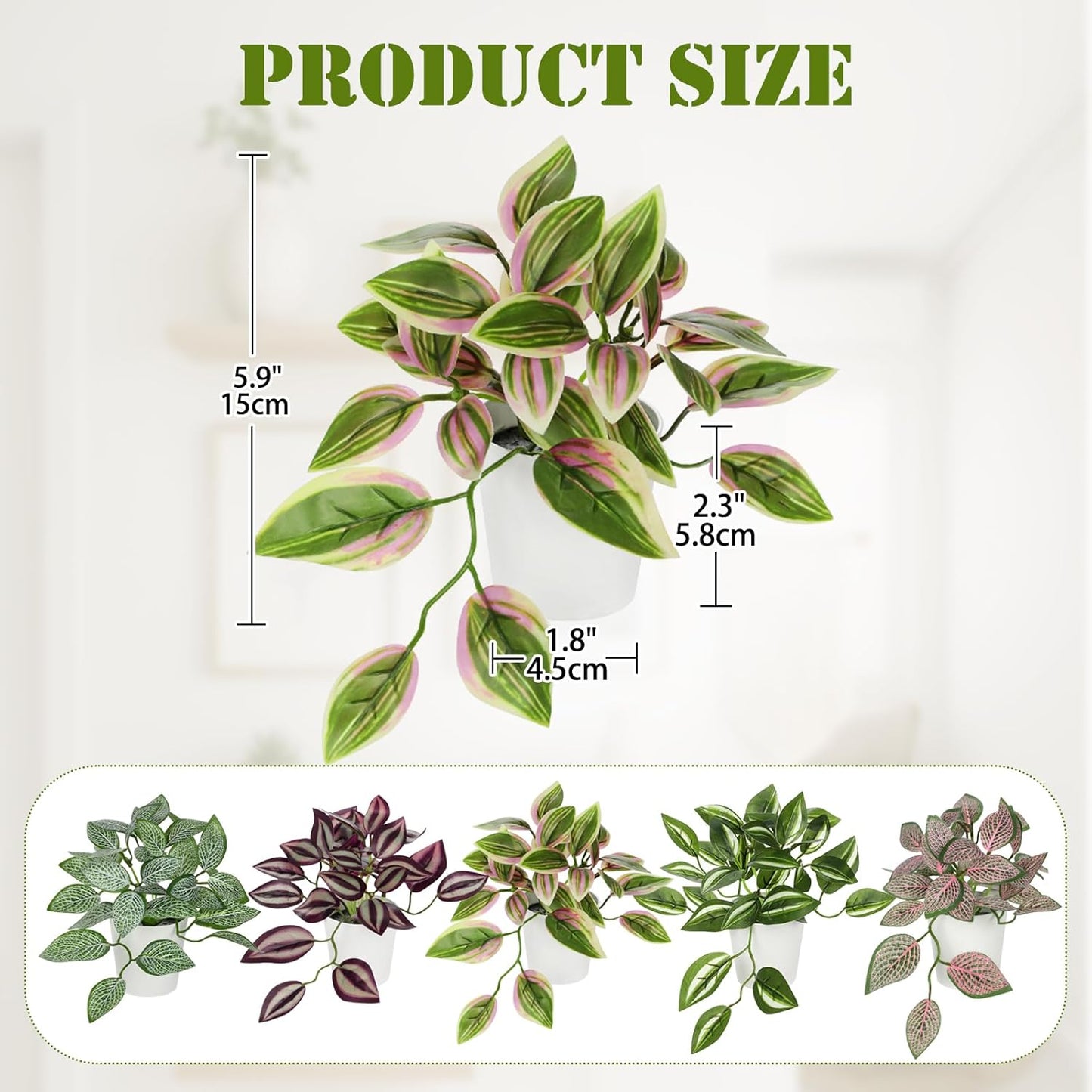 Hollyone Fake Plants 6 Pack Artificial Plants Indoor Faux Plant with White Plastic Pot Small Fake Potted Plant for Home Aesthetic Living Room Bathroom Desk Shelf Office Decor