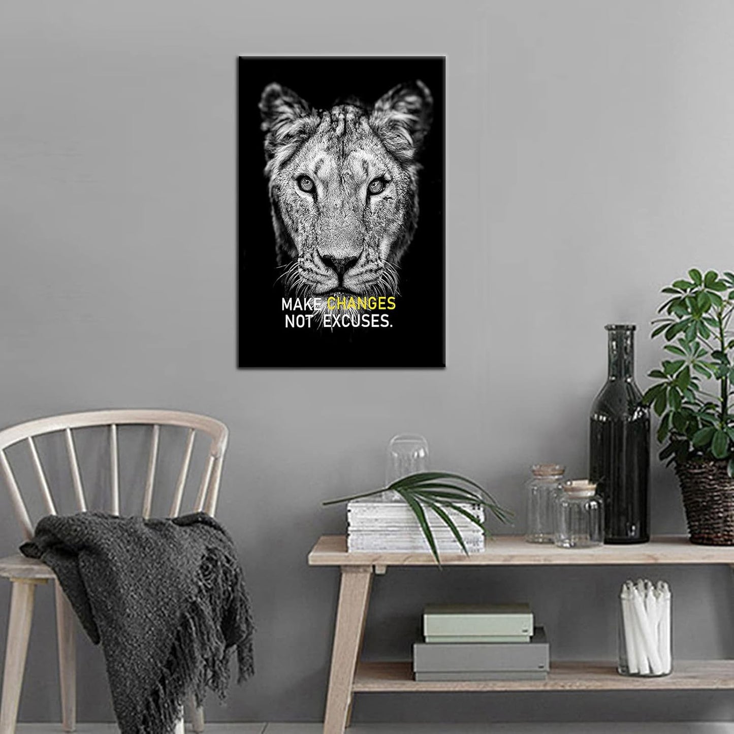 GoForArt Inspirational Canvas Wall Art, Famous Quote Prints Motivational Wall Decor, Black Make Changes Poster for Office Living Room, Animal Lion Bedroom Dining Room Artwork Home Decoration 12x18in