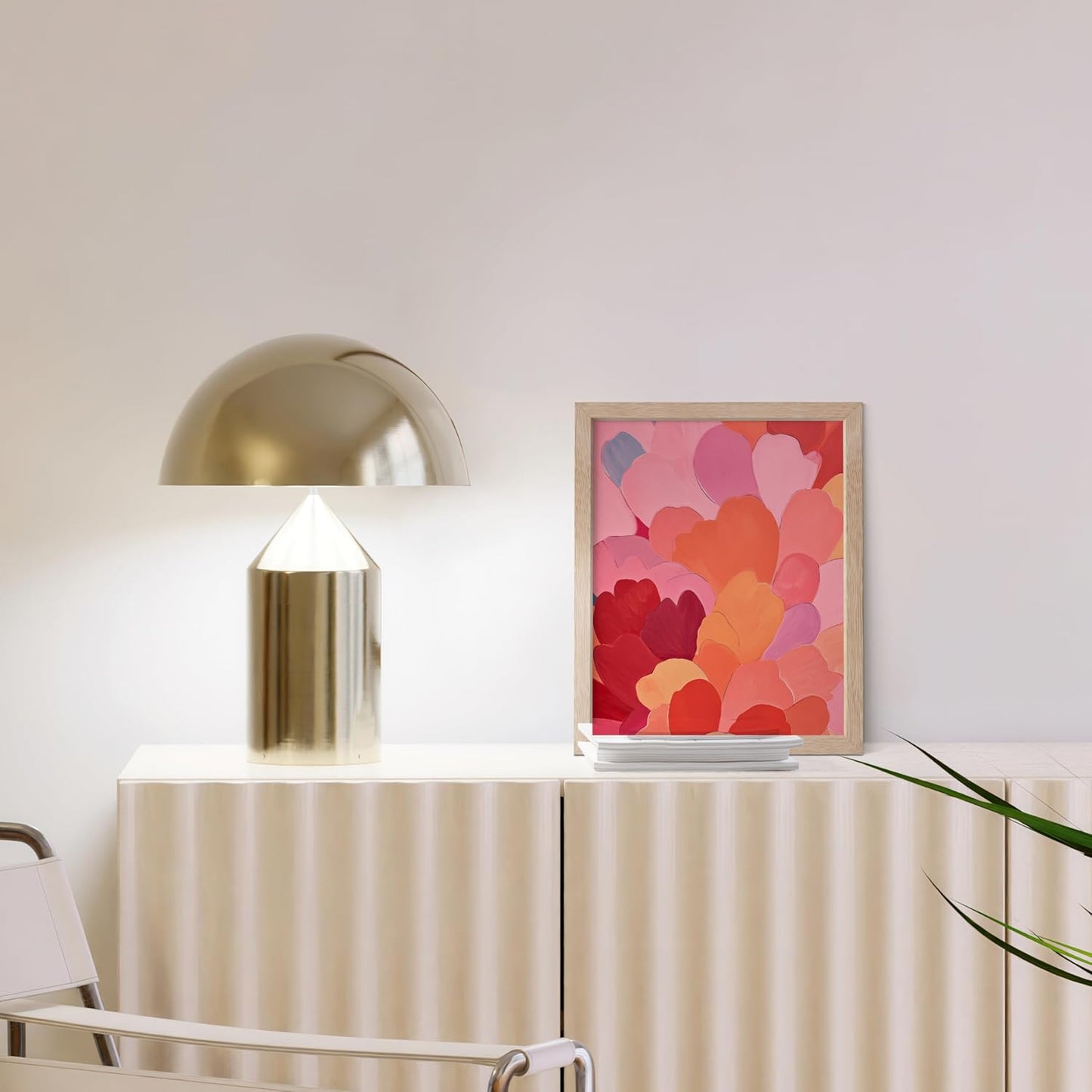 HAUS AND HUES Colorful Abstract Wall Art - Minimalist Retro Picture for Living Room Decor, Red and Pink Modern Wall Art Painting (Petals 1, Beige Frame, 8x10)