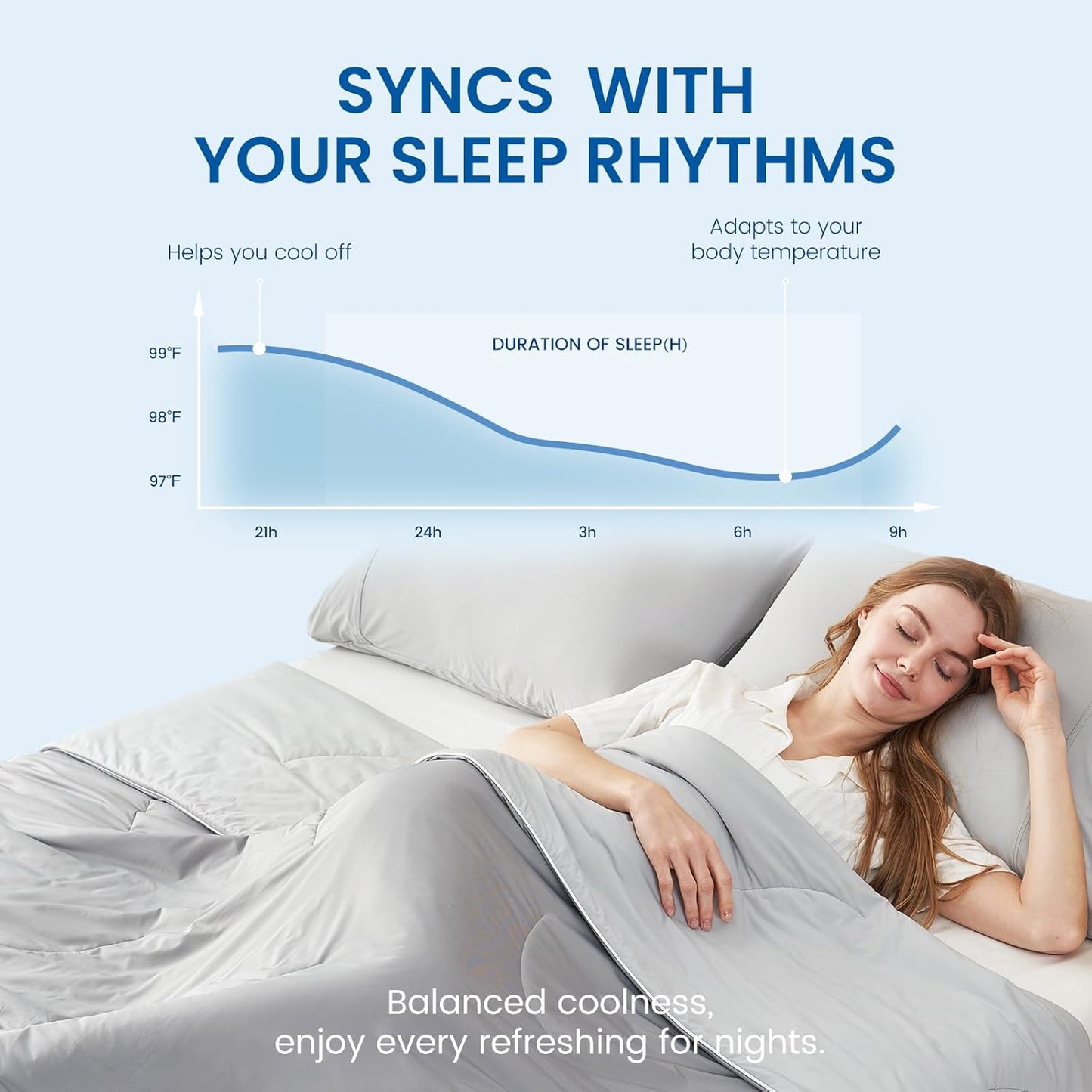 Cozy Bliss Cooling Comforter Queen Size Dual-Sided, Ultra-Soft Cooling Blankets for Hot Sleepers and Night Sweats, Breathable Lightweight Silky Smooth, Cool Grey