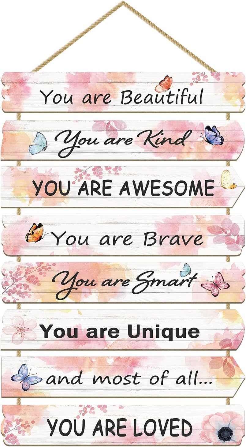 Girls Room Decor Butterfly Wall Decor for Girls Bedroom Inspirational Wall Art for Kids Pink Wall Decorations Little Girl Toddler Room Wood Sign Nursery Room Decor (Butterfly)