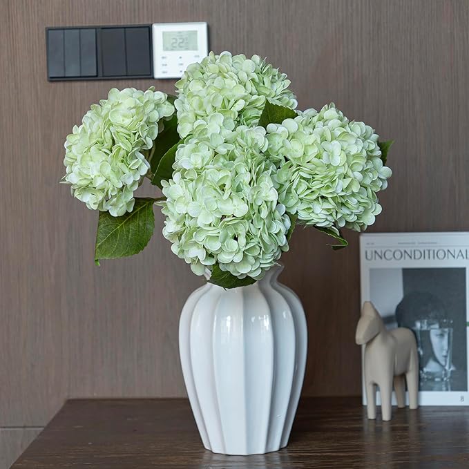 4PCS Artificial Flowers Large Hydrangeas Flowers Latex Bouquet for Wedding Bridal Office Home Party Decoration (4Pcs Light Green)