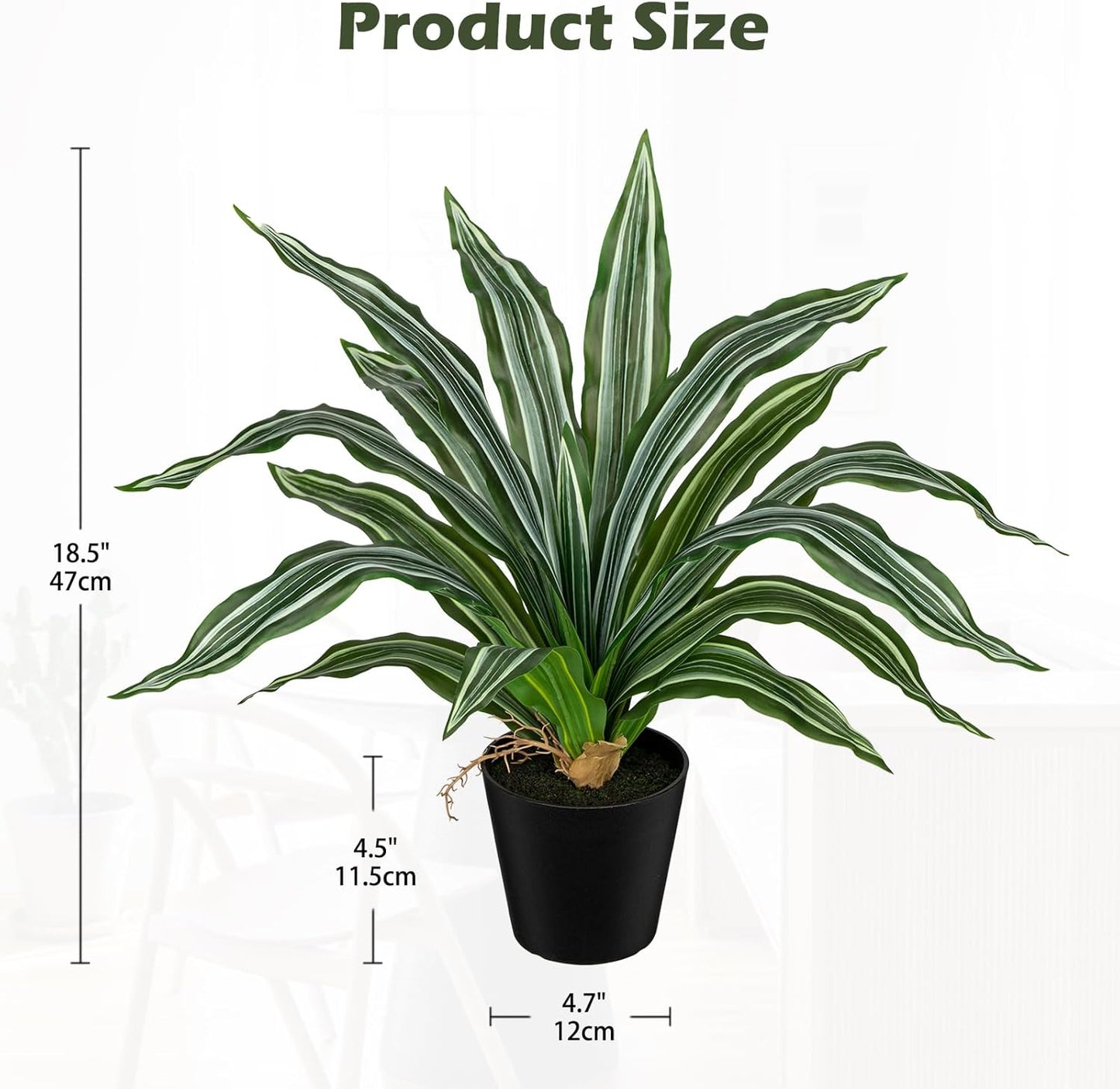 DILATATA Artificial Dracaena Plant in Black Pot 18.5 Inch Faux Potted Dracaena Silk Plant Fake Yucca Tree Tropical Plant for Home Office Living Room Indoor Outdoor Decor