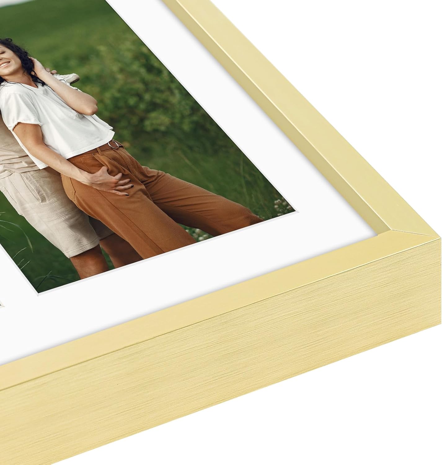 Frametory - 12x19 Aluminum Collage Picture Frame - Display 8x10 Pictures with 2 Openings Mat - Real Glass Front - Horizontal/Vertical Wall Mount - Gold 1 Pack
