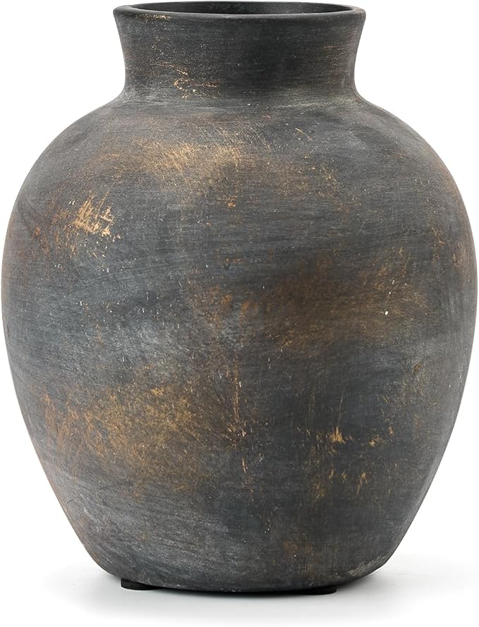 SIDUCAL Ceramic Decorative Flower Vase | 6 Inch Pottery Rustic Farmhouse | Boho | Terracotta Vase for Home Decor, Table, Living Room, Bathroom, Shelf, Mantel Decoration, Bronze