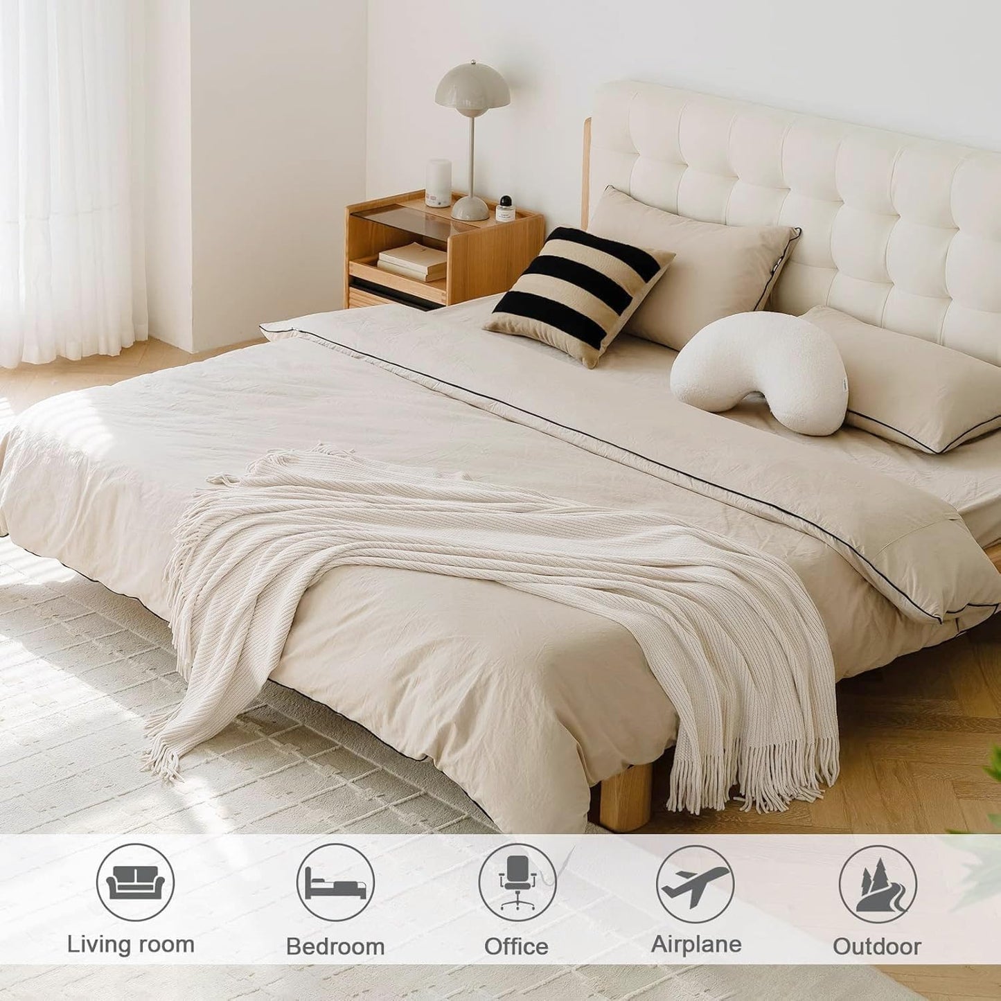 lifein Throw Blanket for Couch, Soft Boho Decor Bed Throw,Cozy Blue Chenille Knitted Small Farmhouse Lightweight Throw for Autumn(White,50 * 60")