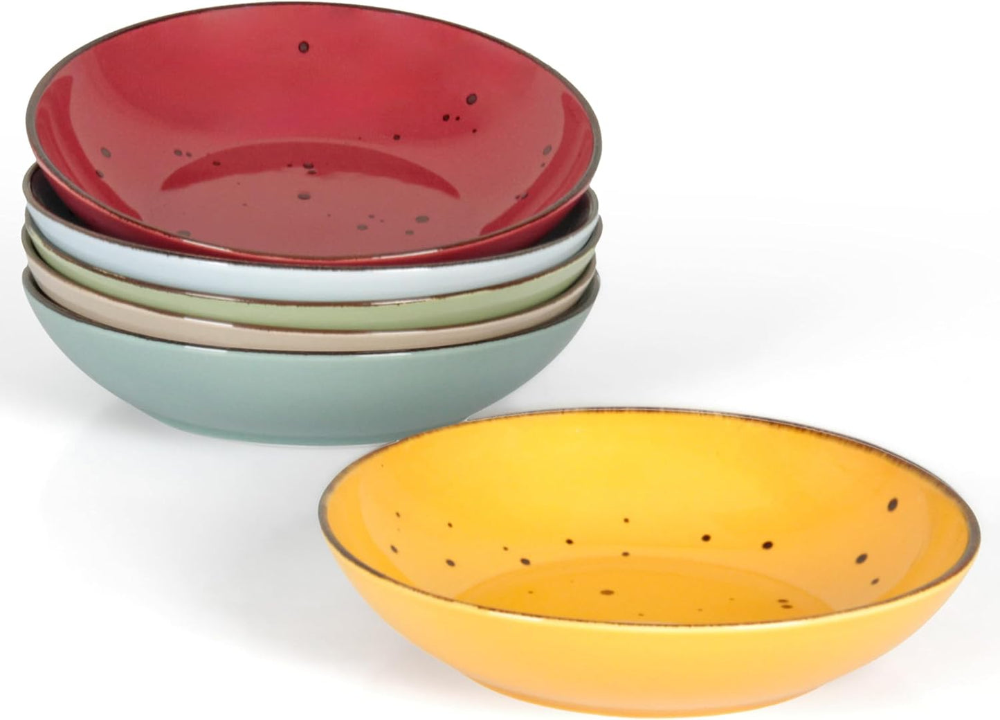 Esfour 8 Inch Porcelain Pasta Bowl, 23.6 Ounces Salad Bowls, Microwave & Dishwasher Safe, Sturdy & Stackable, Set of 6 Ceramic bowls Plates Set, Wide Shallow salad Bowls Set, Vivid Assorted Colors