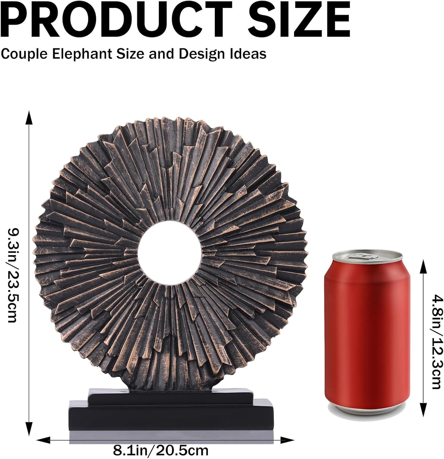 Black and Gold Home Decor Statue, Unique Office Decor, Round Line Medallion Statue for Room Decor, Shelf Top Decor, Entryway Entry Table, Floor Mantle Decor and Home Panel Decorations