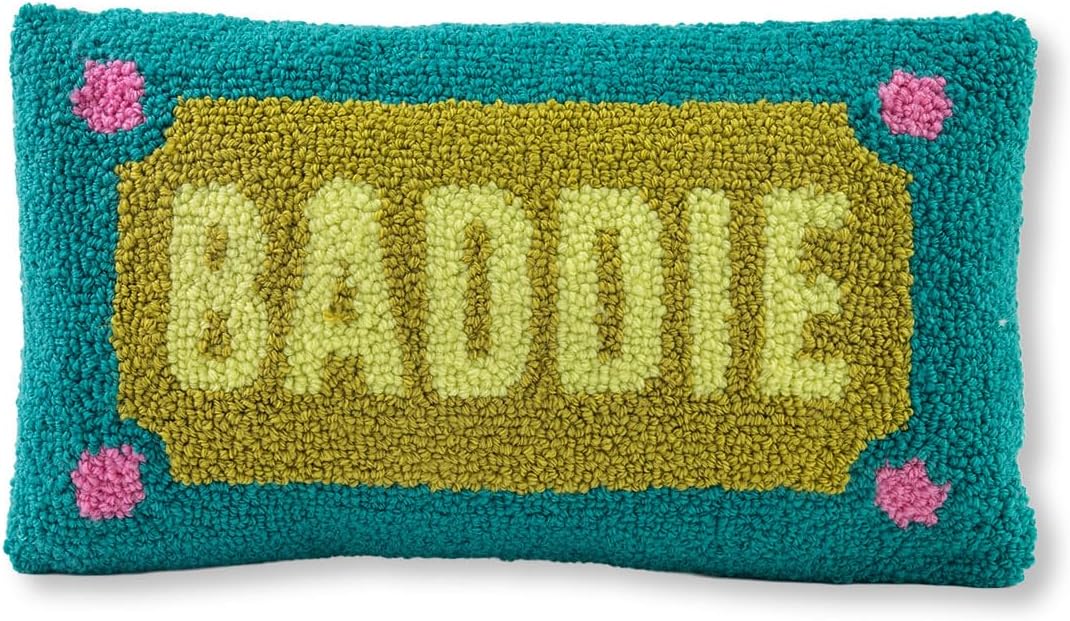 FURBISH Hook Decorative Throw Pillow - Baddie - 9"x16" - Small Embroidered Designer Pillow for Living Room, Couch, Sofa, Chair & Bed - Eclectic Home Decor