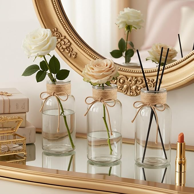 Vintage Glass Flower Vase Bulk 16 Pack Farmhouse Transparent Centerpiece Vases with Hemp Rope Mason Jars for Weddings Parties Dining Table Home Decor（Large）