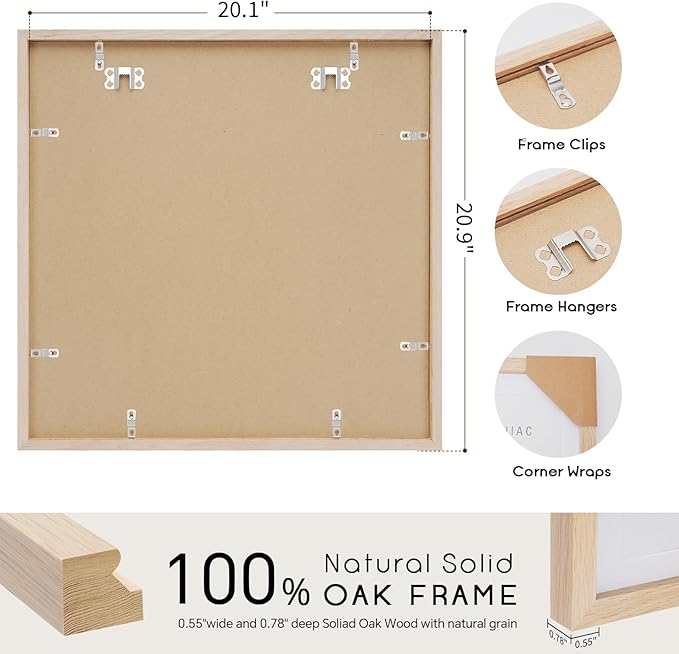 20x20 Oak Wood Picture Frames -20"x20" Poster Frames for Wall, 20x20 Picture Frame, 20 x 20 Picture Frames, 20 x 20 Frames for Wall(1 Pack, Beige)