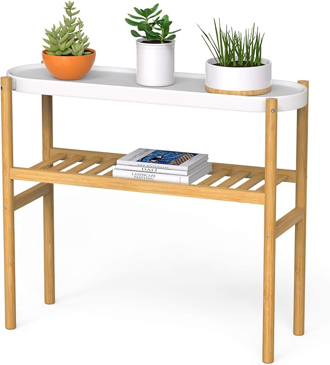 Wisuce Bamboo Shelf Indoor, 2 Tier Window Tall Stand Table for Multiple Plants…