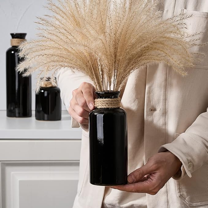 LUKA Ceramic Rustic Farmhouse Vase Set of 3,Terracotta Vases for Decor,Antique Vase for Your Bedroom,Office,Living Room,Fireplace Decor,Housewarming （10+7.5+5 Inch）