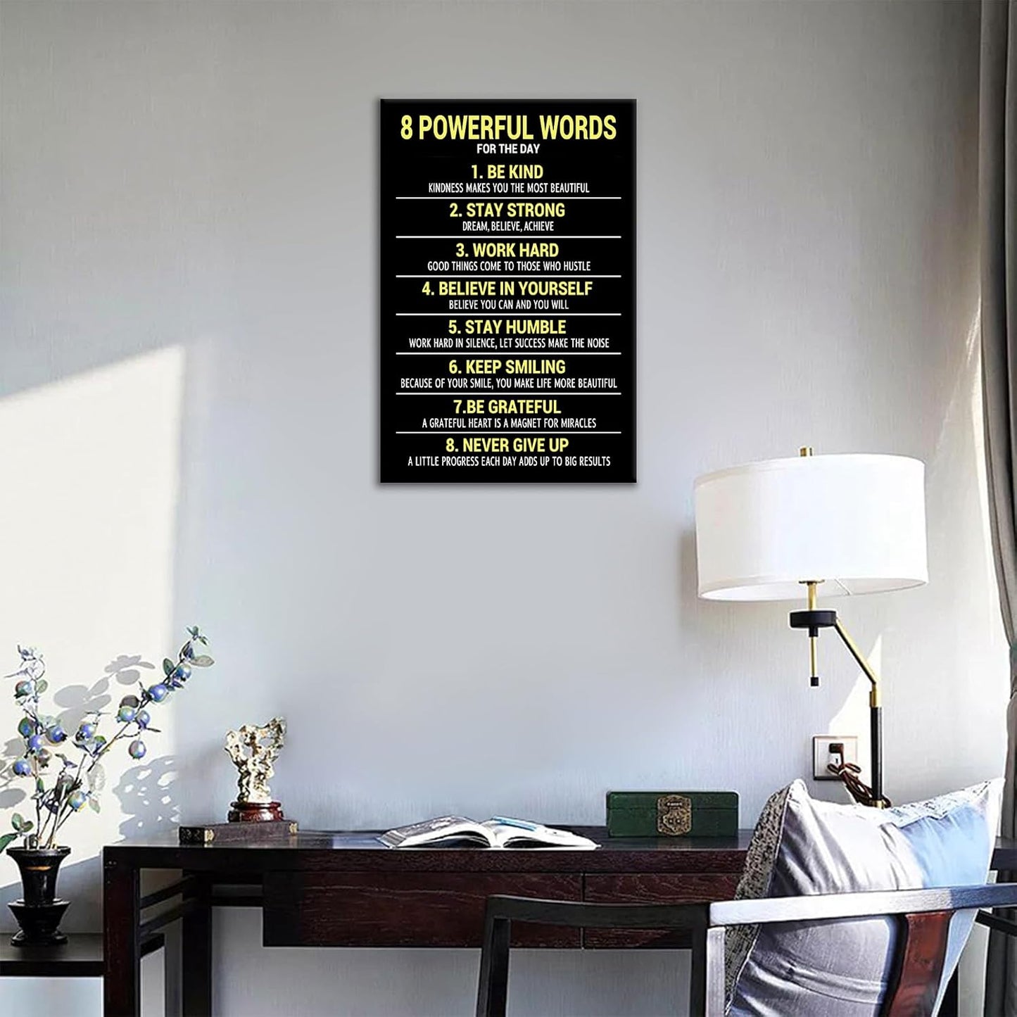 Inspirational Canvas Wall Art Office Decor Motivational Quotes 8 Powerful Words Poster Print Positive Sign Picture Painting Artwork for Modern Home Bedroom Bathroom Gym Ready to Hang [12''Wx18''H]