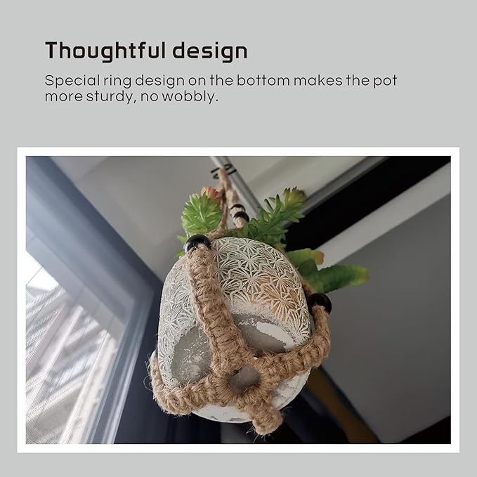 Macrame Plant Hanger 23", Set of 2 No Tassel Hanging Plant Holder Indoor, Sturdy Flower Pot Holder with Hooks - Brown (Pot NOT Included)