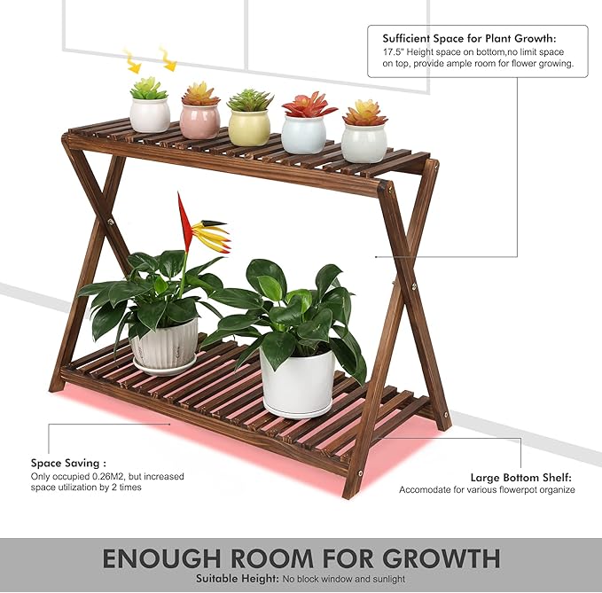 Wood Plant Stand Indoor Outdoor 2 Tiers Flower Stand Corner Stepped Planter Shelf Rack Flowerpot Holder for Plant Display in Patio Balcony Entryway Porch Livingroom (Classic X-Cross Design)