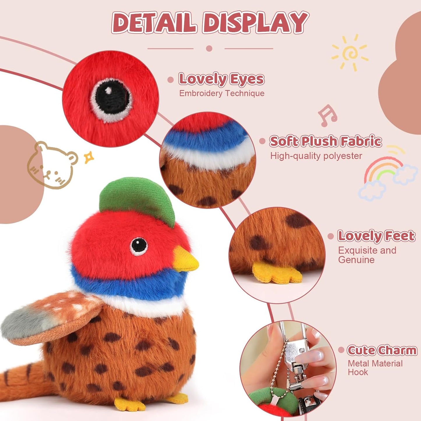 Bird Stuffed Animal Realistic Cute Bird Plush Backpack Pendant Simulation Toy Plush Suitable Christmas Birthday Valentine's Day Gift for Kids