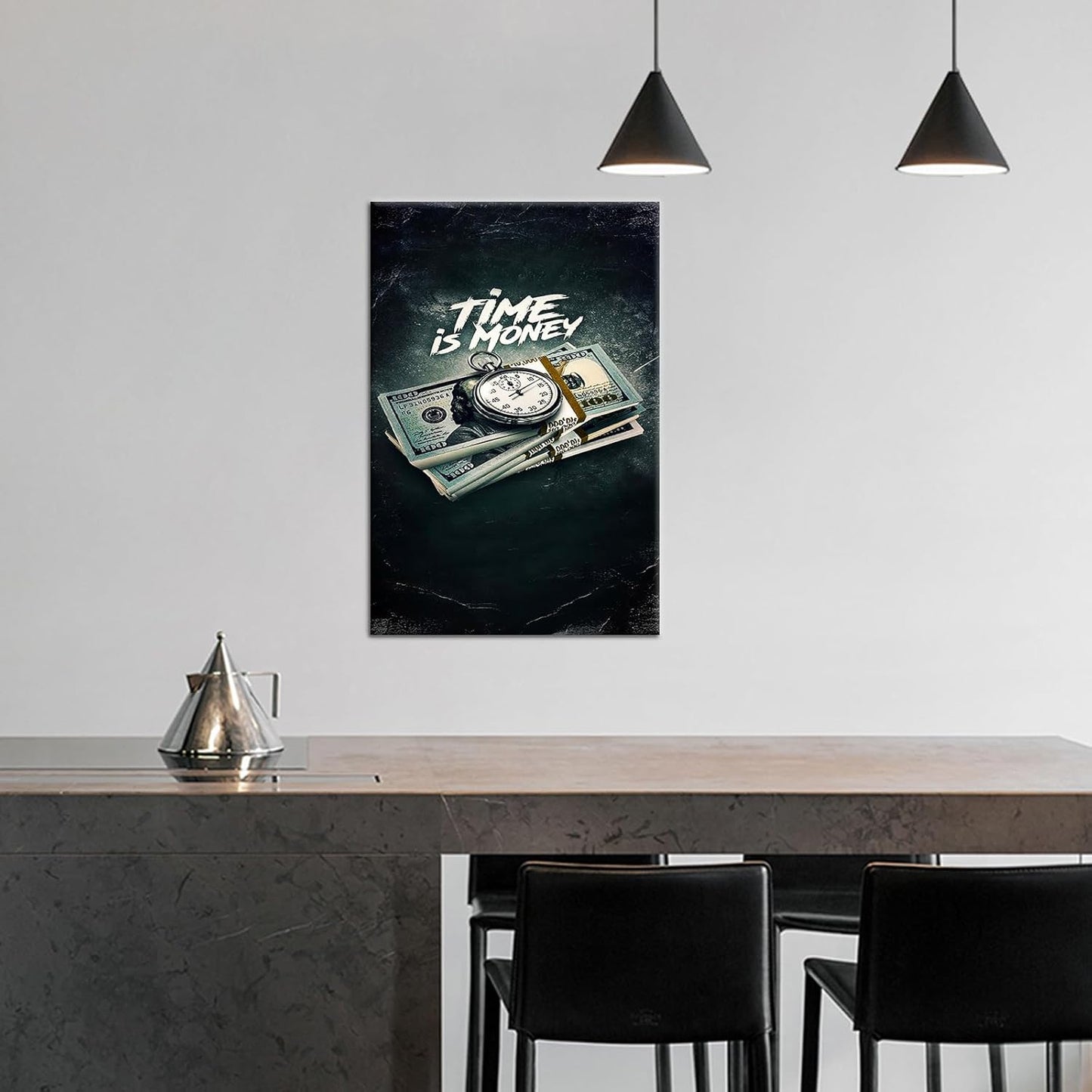 Inspirational Canvas Wall Art Time is Money Poster Print Motivational Pictures Vintage Painting Home Decor Artwork for Living Room Bedroom Office Decoration Framed Ready to Hang [18''W x 12''H]