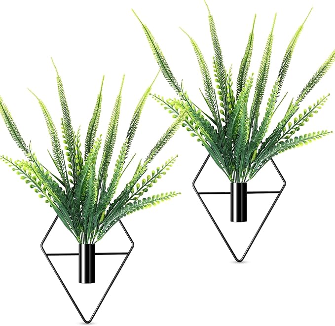 2 Pieces Wall Decor Hanging Planters with Artificial Plants Metal Hanging Vase Indoor Plants Holder Modern Boho Wall Art for Bathroom Bedroom Living Room Decor(Black,Boston Fern)