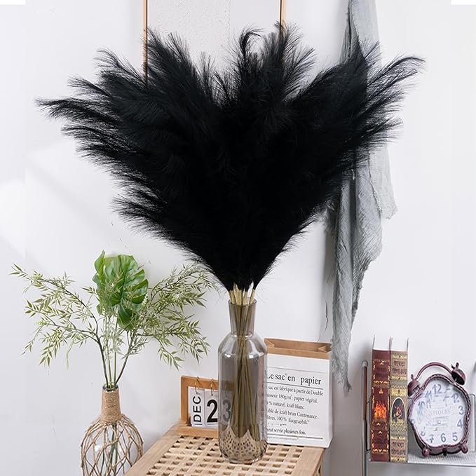 38" 10 Stems Pampas Grass Tall - Black Faux Pampas Grass Artificial Tall Pampas Grass Bouquet Flower Arrangement and Vase Filler for Boho Home Wedding Mothers Day Decoration