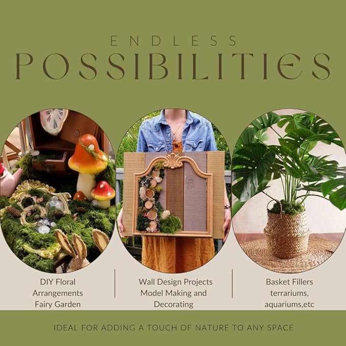 3.5OZ Fake Moss for Plants Indoor - Artificial Moss for Table Centerpieces, Fairy Gardens, Terrariums - Realistic Faux Grass for Wedding Christmas Party Decor (Natural Green)