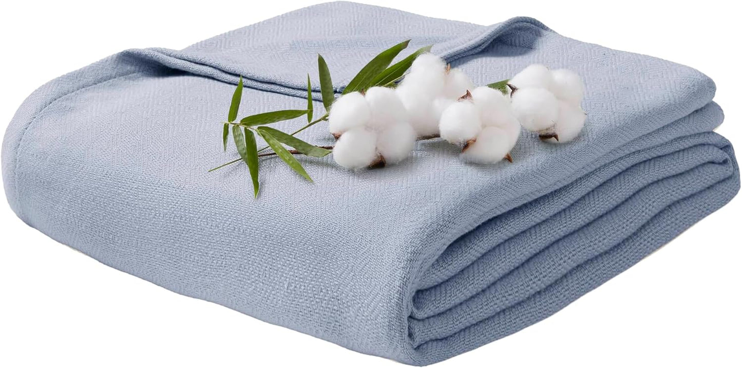 King Size Blanket, 70% Rayon (Derived from Bamboo) and 30% Cotton, Lightweight Jacquard Weave, Breathable and Soft Summer Blanket for Bed or Couch, 108” x 90”, Light Blue