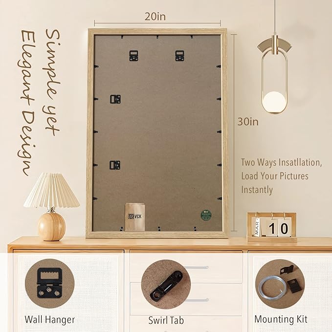 VCK 20x30 Oak Wood Frame for Poster & Picture, Natural Solid Wood Photo Frames Set of 3, Wall Gallery Frame