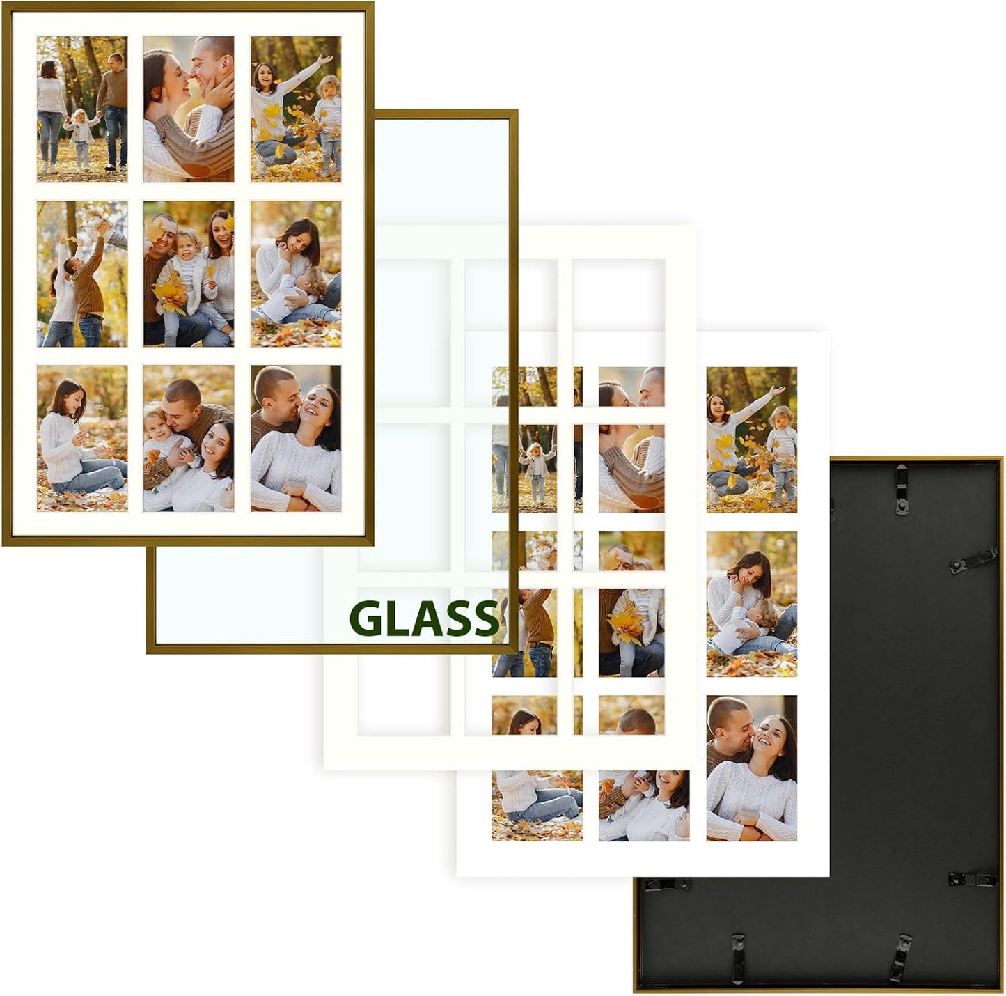 Frametory - 13.6x19.7 Aluminum Collage Picture Frame - Display 4x6 Pictures with 9 Openings Mat - Real Glass Front - Horizontal/Vertical Wall Mount - Bronze 1 Pack