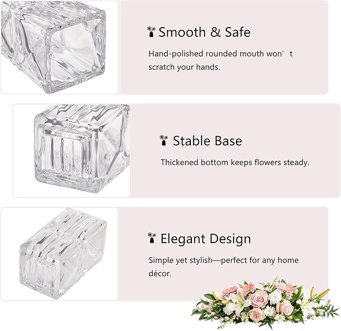 VECELO Crystal Glass Vase - Textured Clear Flower Vase for Fresh Flowers & Hydroponic Plants, Modern Decorative Centerpiece for Dining Table, Coffee Table & Home Décor, 7.28 Inches
