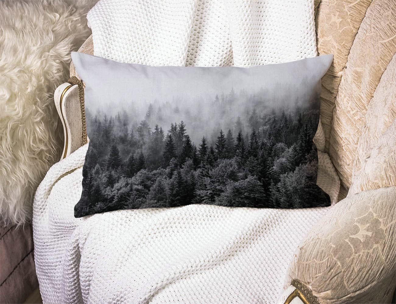 Misty Forests Farmhouse Pillow Covers 12" x 20" Lumbar Pillow Covers Home Decorative Cotton Linen Cushion Case for Sofa Couch Housewarming Family Room Décor