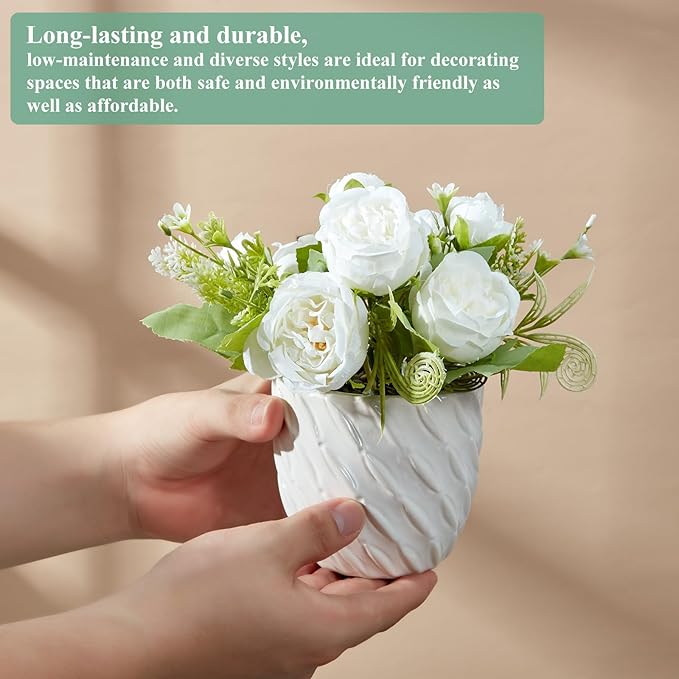 Mini Fake Plants Potted Artificial Plants Indoor with Ceramic Pot Small Faux Plants Artificial Greenery Flowers for Home Office Room Bedroom Bathroom Plants Coffee Table Decor