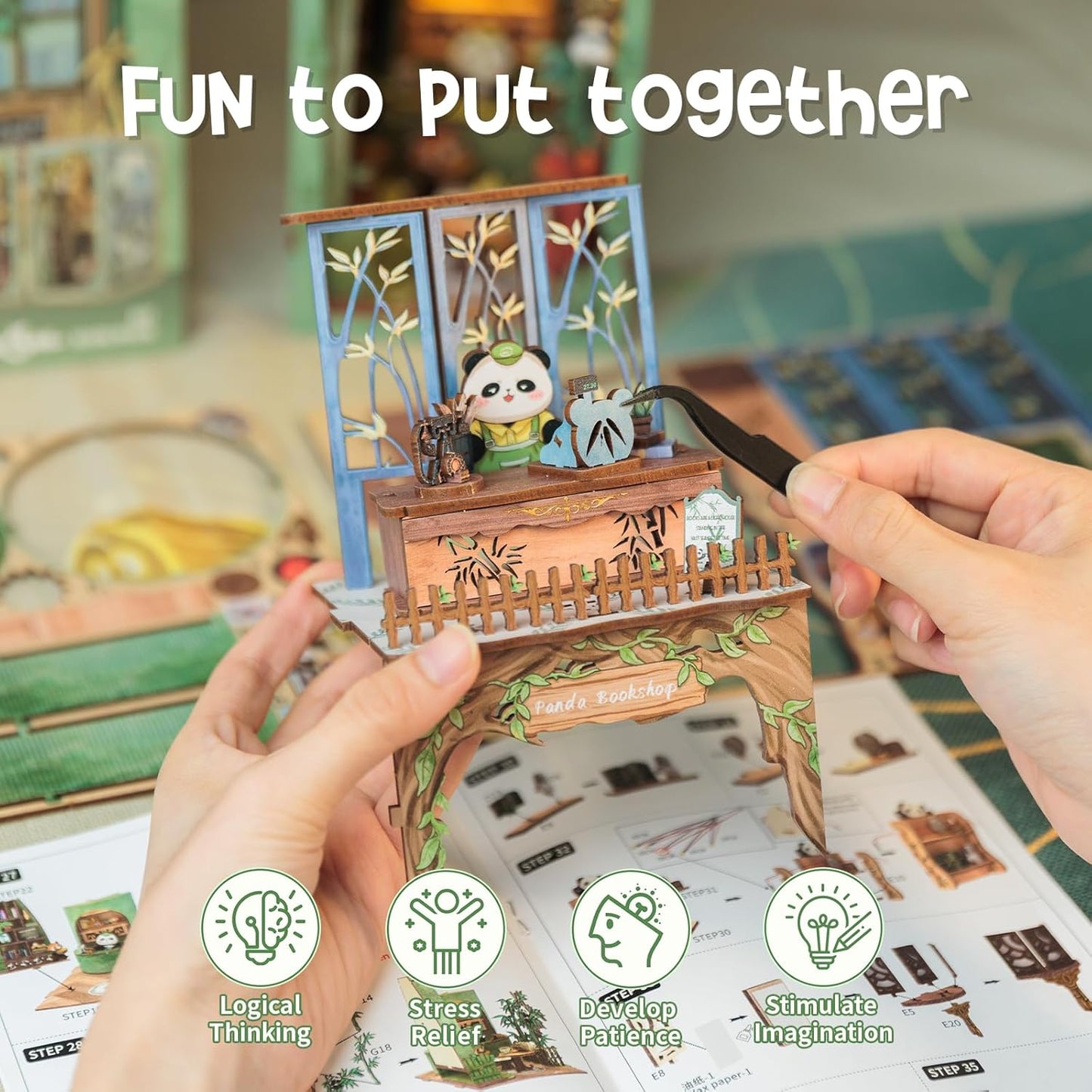 CUTEBEE Book Nook Kit - DIY Miniature House Dollhouse Kit for Adult and Teens, Booknook Bookshelf Decor Alley Model Build with LED Light, Gifts for Family and Friends